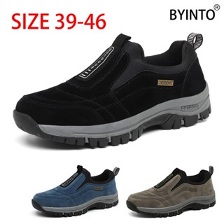 Size Lớn 39-50 Nam Ngoài Trời Đi Bộ Đường Dài Giày Thể Thao Siêu Nhẹ Da Chống Thấm Nước Giày Thể Thao Không Ren slip-On Trekking Nam Huấn Luyện Giày Đi Bộ Chống Trơn Trượt Giày Chạy Bộ Đen Xanh Kaki