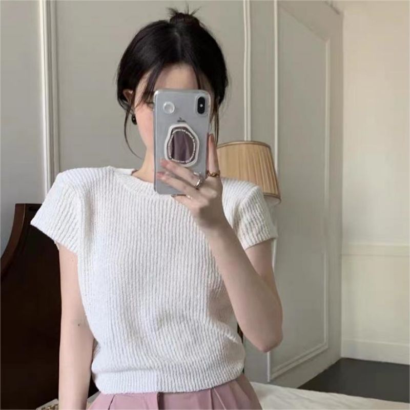 NRVP Áo Thun Nữ Ngắn Tay Màu Trơn Lưng Đẹp Thoải Mái Phong Cách Hàn Quốc