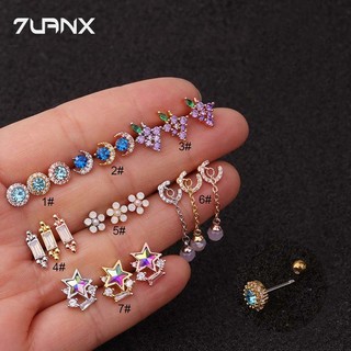 7uanX 1 Khuyên Xỏ Sụn Tai Bằng Thép Không Gỉ 20Gauge Hình Hoa / Trăng / Nho