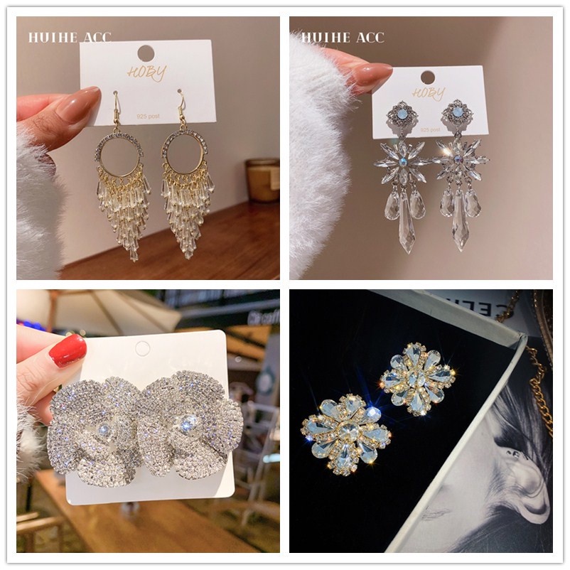 Bông Tai Mạ Vàng / Bạc Đính Đá zircon Hình Vuông Phong Cách retro Sang Trọng