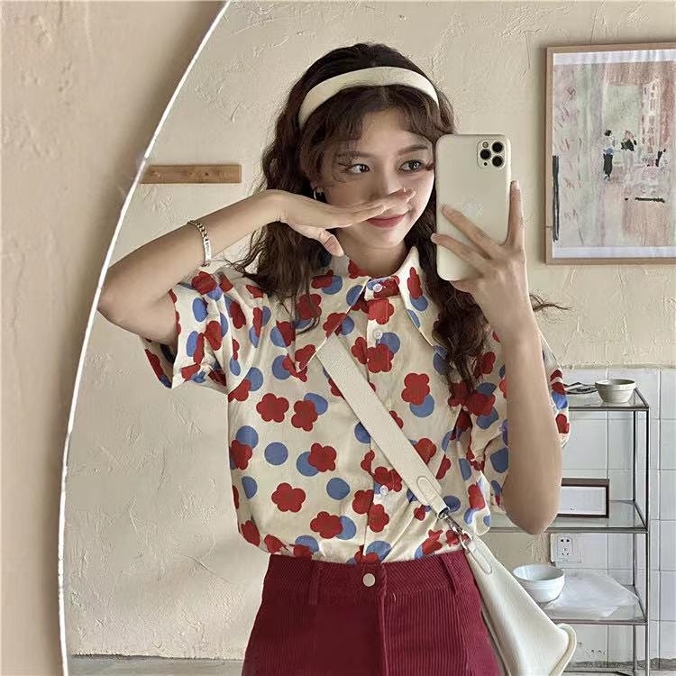 SUXI Áo Kiểu Tay Phồng Cổ Búp Bê In Họa Tiết Hoa Thời Trang Mùa Hè Phong Cách Vintage Cho Nữ