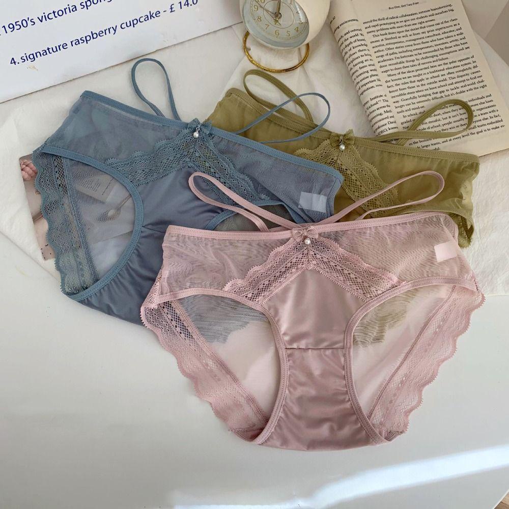 OCEANMAP Quần Lót Ren Lưới Thoáng Khí Màu Sắc Đơn Giản Cho Nữ