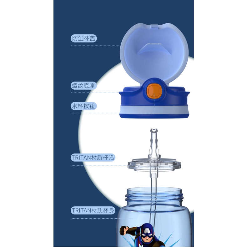 Disney Bình Nước Thể Thao Hình Mickey / Người Nhện Kèm Ống Hút Tiện Dụng Cho Bé