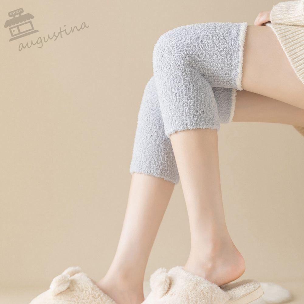AUGUSTINA Vớ dệt kim vải lông cừu san hô dày co giãn giữ ấm mùa đông dài đến đầu gối ngọt ngào phong cách Nhật Bản cho nữ