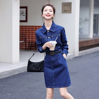 Đầm Denim Tay Dài Ôm Eo Màu Trơn Phong Cách Hàn Quốc Thời Trang Mùa Xuân 2023 Mới
