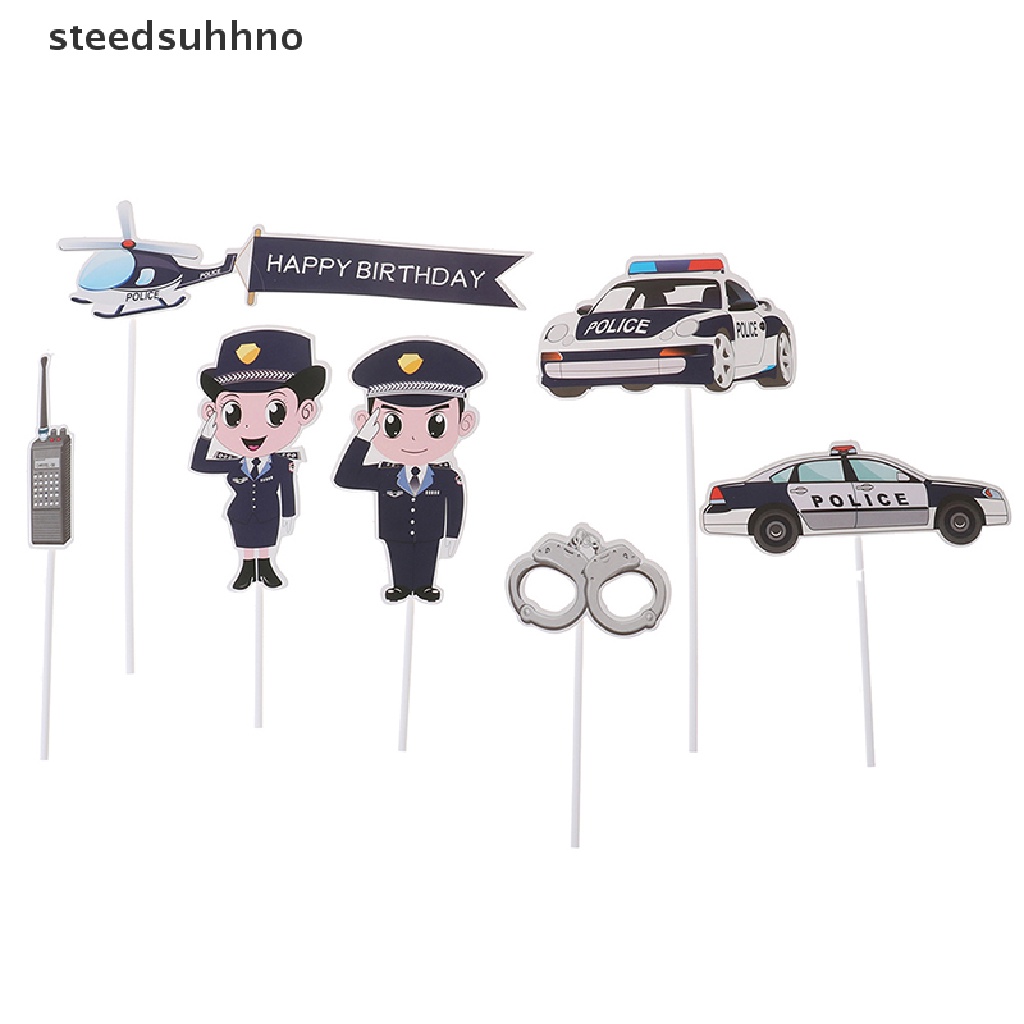 steedsu PRECUT Cartoon Police Car Plane Birthday Cupcake Toppers Decorations hhno