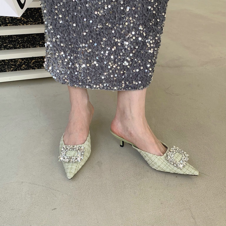 Dép Cao Gót Mũi Nhọn Đính Đá Thời Trang Dành Cho Nữ