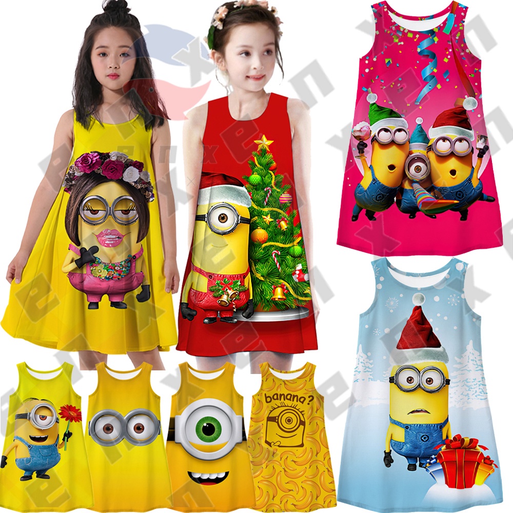 Đầm Hóa Trang Nhân Vật Hoạt Hình Minion Xinh Xắn Cho Bé Gái