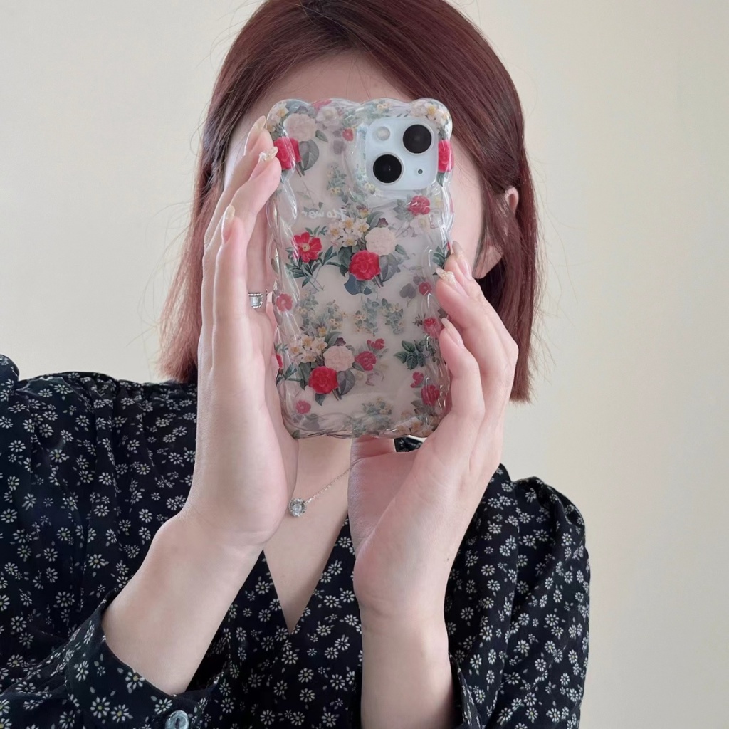✅Ốp Điện Thoại Mềm Họa Tiết Hoa Phong Cách Retro Cho iPhone14promax 13 12 11 FP7G