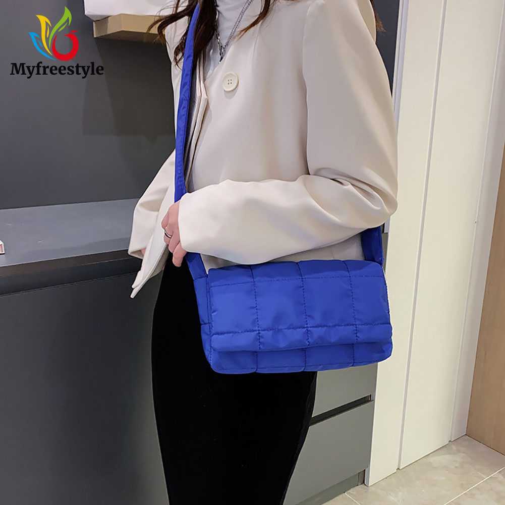 Túi Đeo Chéo Đệm Cotton Nylon Màu Trơn Thời Trang Mùa Đông Dành Cho Nữ