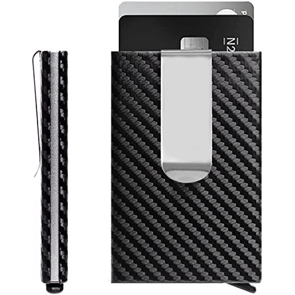 Ví Nam Mỏng Có Kẹp Tiền Và Ngăn Đựng Thẻ Tín Dụng RFID Bằng Sợi Carbon 6 Ngăn Bật NắpBộ Đồ Thời Trang Màu Đen Cá Tính