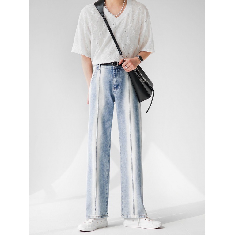 Quần Jean Nhuộm Màu Sắc Tương Phản Phong Cách Retro Nhật Bản Cho Nam