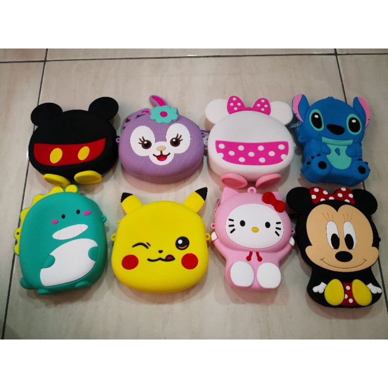 Túi Đeo Vai Mini Bằng Silicon Hình Mickey Minnie Mickey stitch Hello Kitty Dino Pikachu