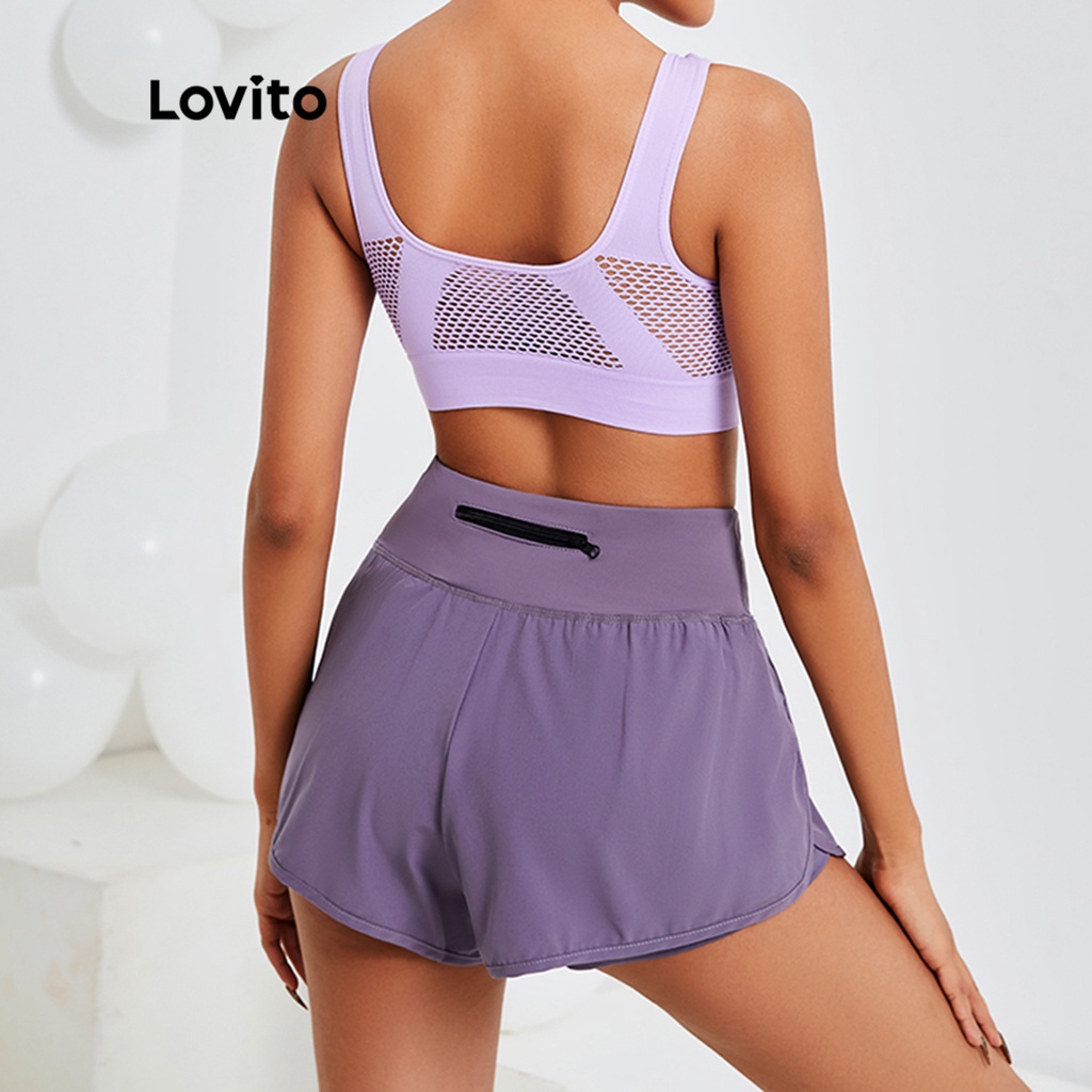 Áo ngực thể thao Lovito khoét lỗ rỗng nhanh khô phong cách cơ bản L13X085 (Màu tím nhạt)