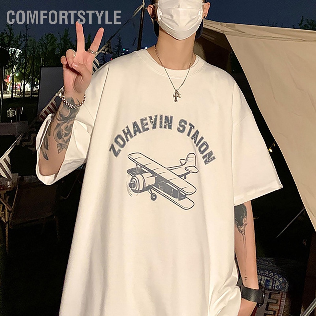 Comfortstyle Nam In Chữ Đồ Họa Áo Rời Thời Trang Nữ Tay Ngắn Cổ Tròn Hàng Đầu Cho Tiệc Hẹn Hò