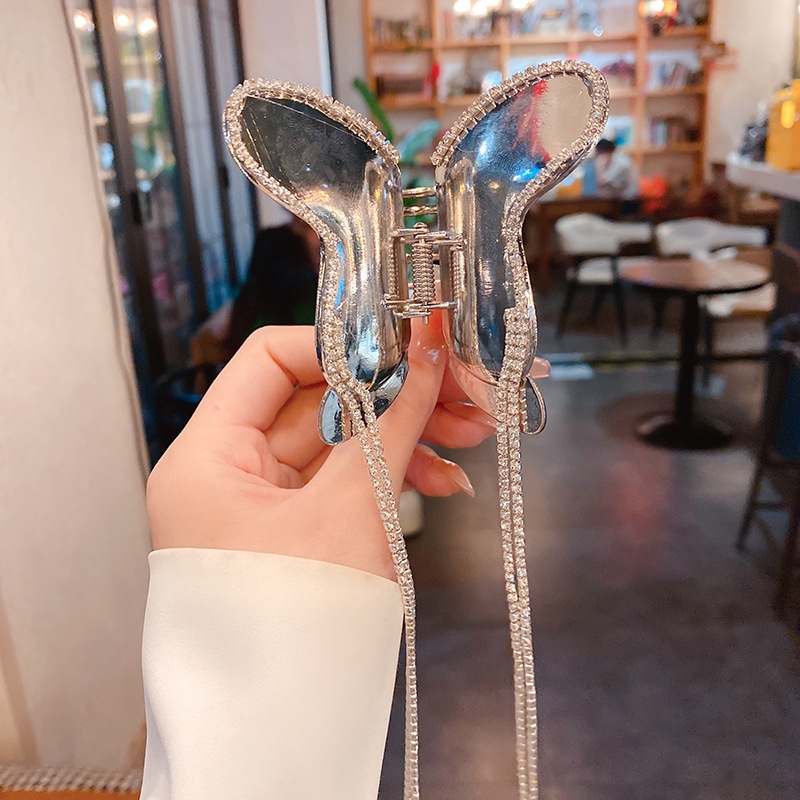 Kẹp Tóc Đính Đá Tua Rua Hình Cá Mập / Bướm Phong Cách Hàn Quốc Mới 2023 Cho Nữ