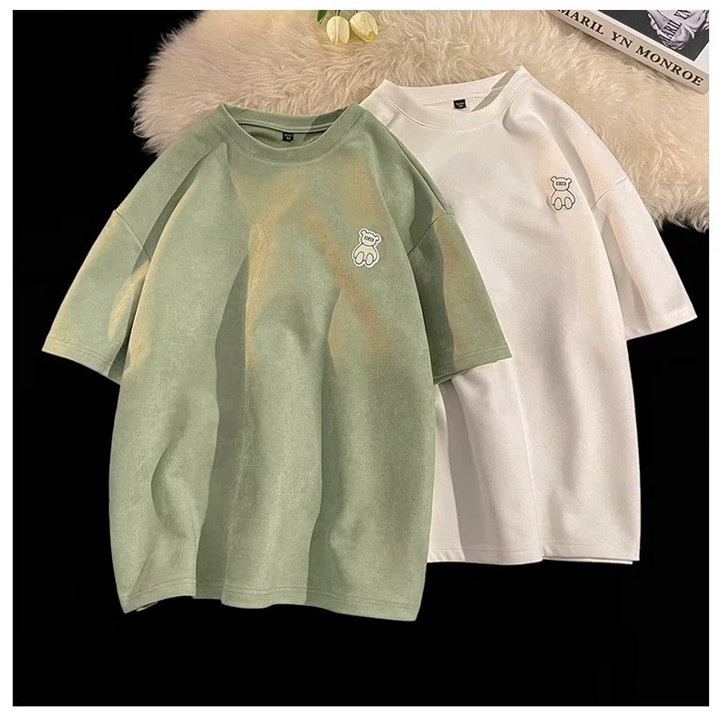 Áo Thun Tay Ngắn Dáng Rộng Chất Nhung Da Bò Phong Cách Thời Trang Đường Phố Mới