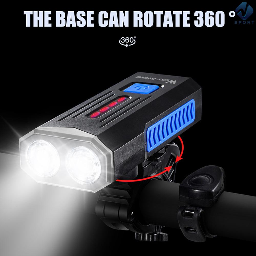 Đèn USB 1000 Lumens 360 Độ Dành Cho Xe Đạp° Đèn Pha Xe Đạp Đế Xoay Tích Hợp Còi Tiện Dụng