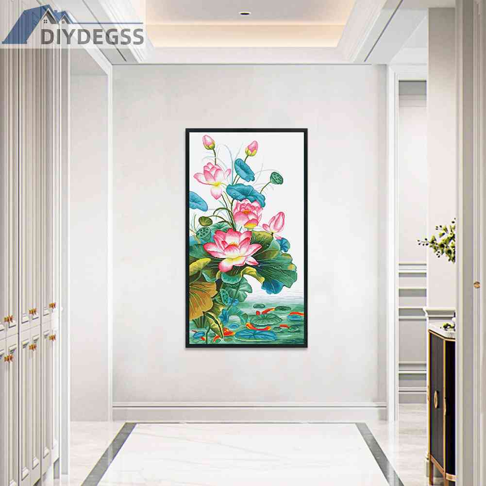 Bộ Tranh Thêu Chữ Thập DIY Hình Chín Con Cá Và Hoa Sen 11CT