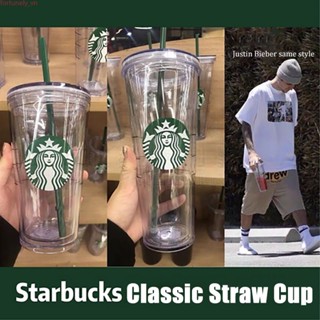 [Hàng Có Sẵn] [Có Giới Hạn] Cốc Starbucks Cổ Điển Cốc Ống Hút Cốc Lạnh Cốc Nhựa Hai Lớp Cốc Ống Hút Tái Sử Dụng Cốc Lạnh Trong Suốt 473/710Ml