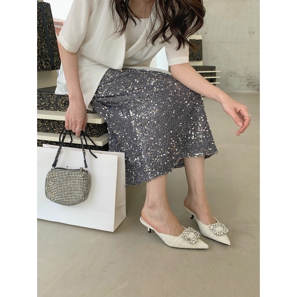 Dép Cao Gót Mũi Nhọn Đính Đá Thời Trang Dành Cho Nữ