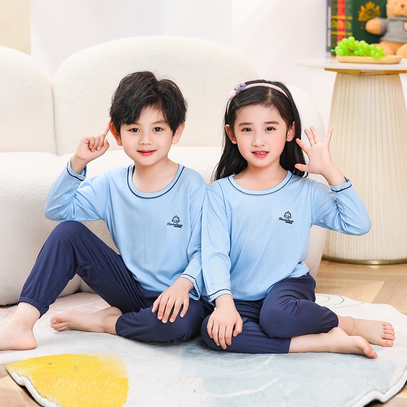 Bộ Đồ Ngủ Hai Mảnh Gồm Áo Tay Dài Và Quần Dài Màu Trơn Dành Cho Bé Trai Gái 110-160 Tuổi