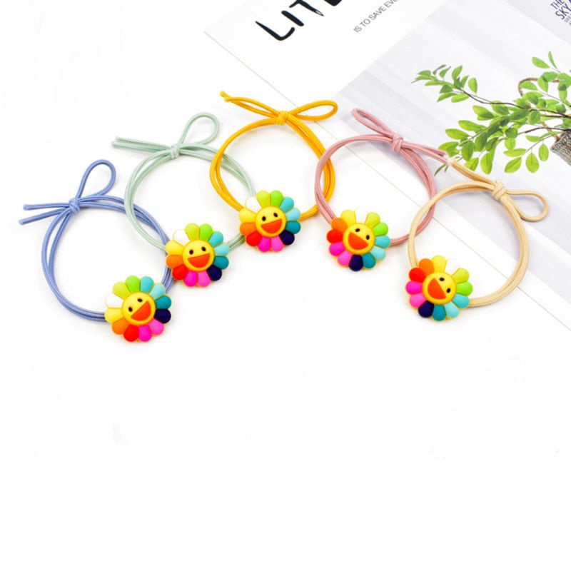 Flgo Dây Buộc Tóc Hai Lớp Màu Kẹo Hình Hoa Hướng Dương Cầu Vồng Hàn Quốc Dễ Thương Cho Nữ Ha