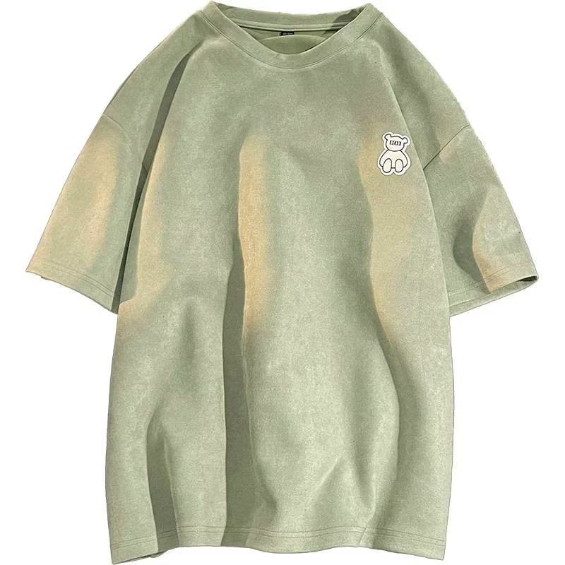 Áo Thun Tay Ngắn Dáng Rộng Chất Nhung Da Bò Phong Cách Thời Trang Đường Phố Mới