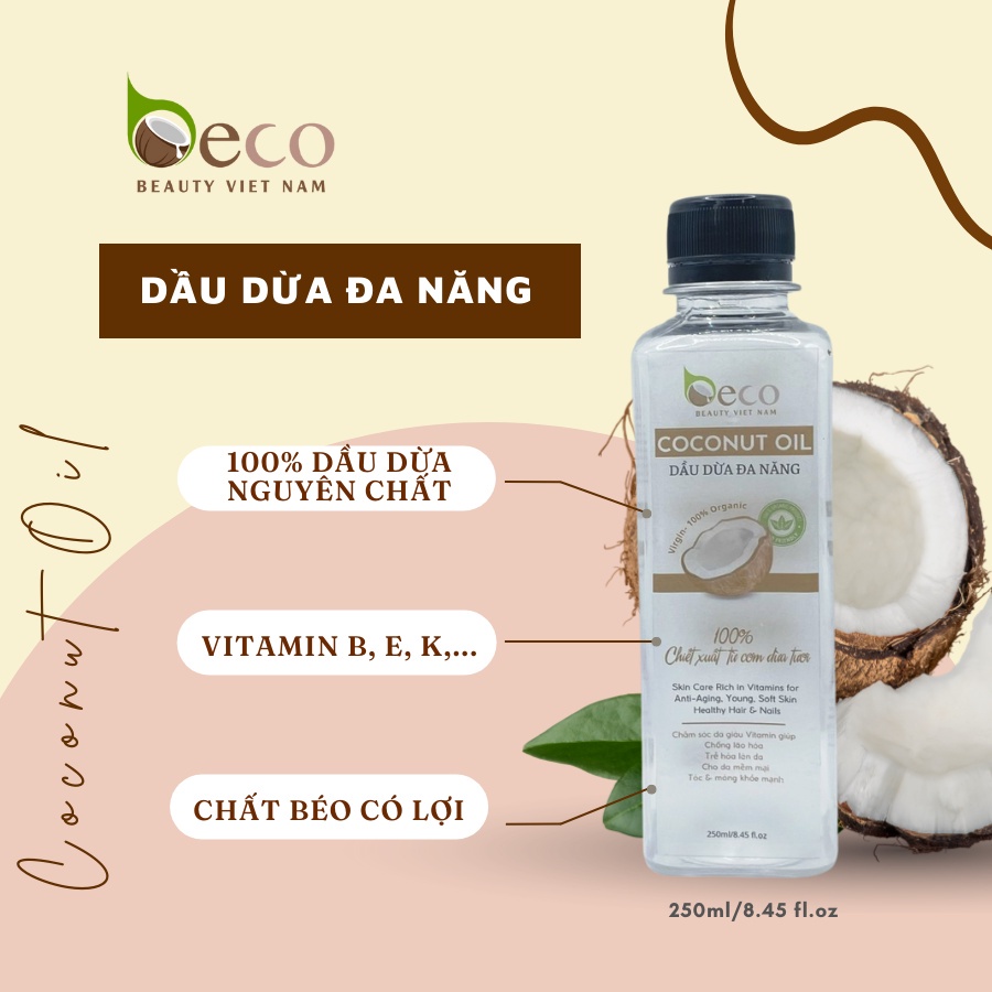 Dầu dừa đa năng Beco Beauty Vietnam giúp dưỡng ẩm cho da khô, dưỡng tóc, dùng massage mặt và body - 250ml | BigBuy360 - bigbuy360.vn