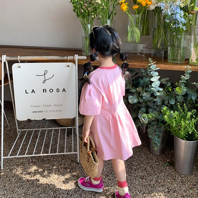 Váy hồng bé gái mùa hè V140 sz 90-130, váy cho bé cotton nhún eo hợp thời trang