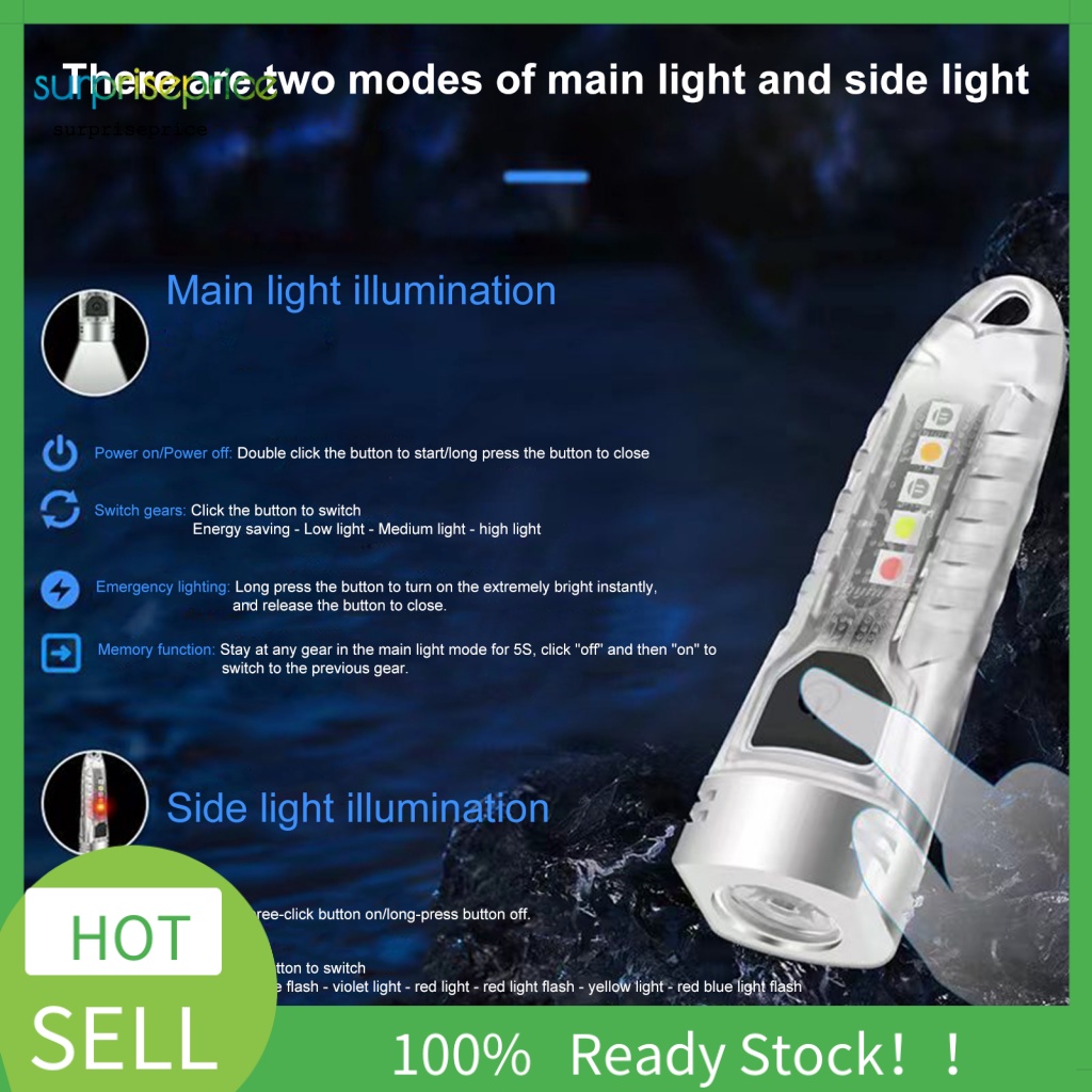 1 Bộ Đèn Pin LED IPX6 Hiệu Ứng Dạ Quang Siêu Sáng Chống Nước Kích Thước Nhỏ Gọn Có Thể Sạc Lại Dùng Khi Đi Cắm Trại