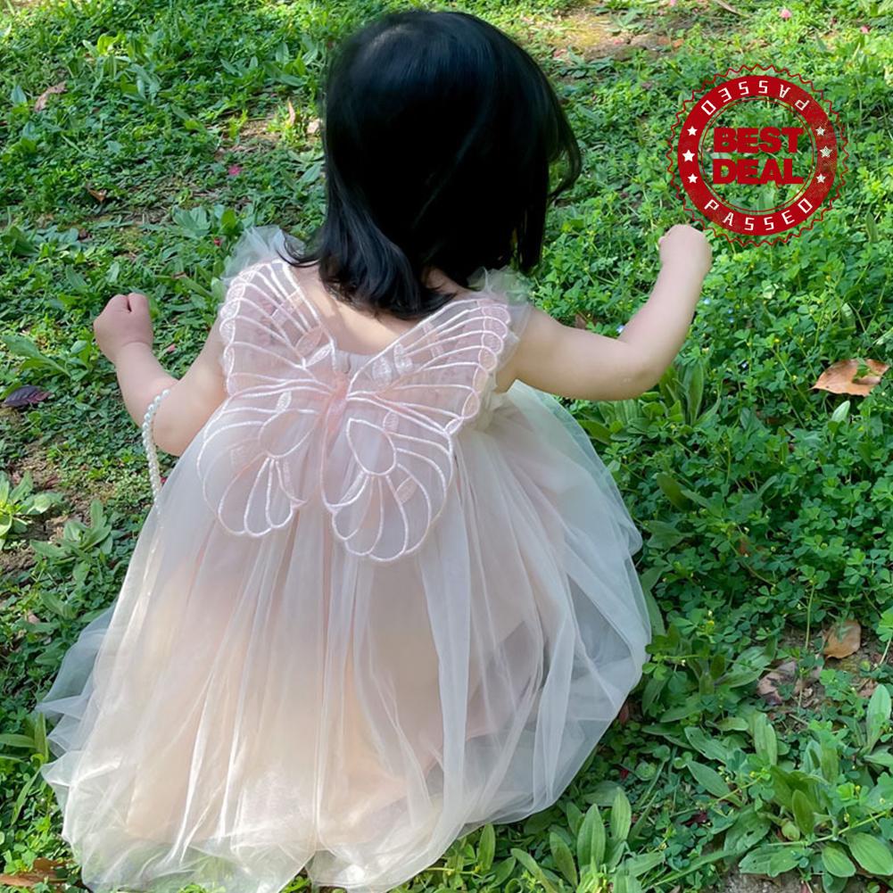 Đầm Công Chúa Không Tay Phối Lưới Họa Tiết Cánh Bướm Xinh Xắn Cho Bé Gái T3F7