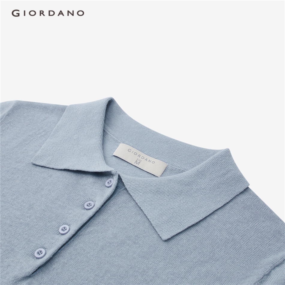 Áo len polo nữ GIORDANO 05353301 chất liệu đay cotton tay ngắn màu trơn thời trang