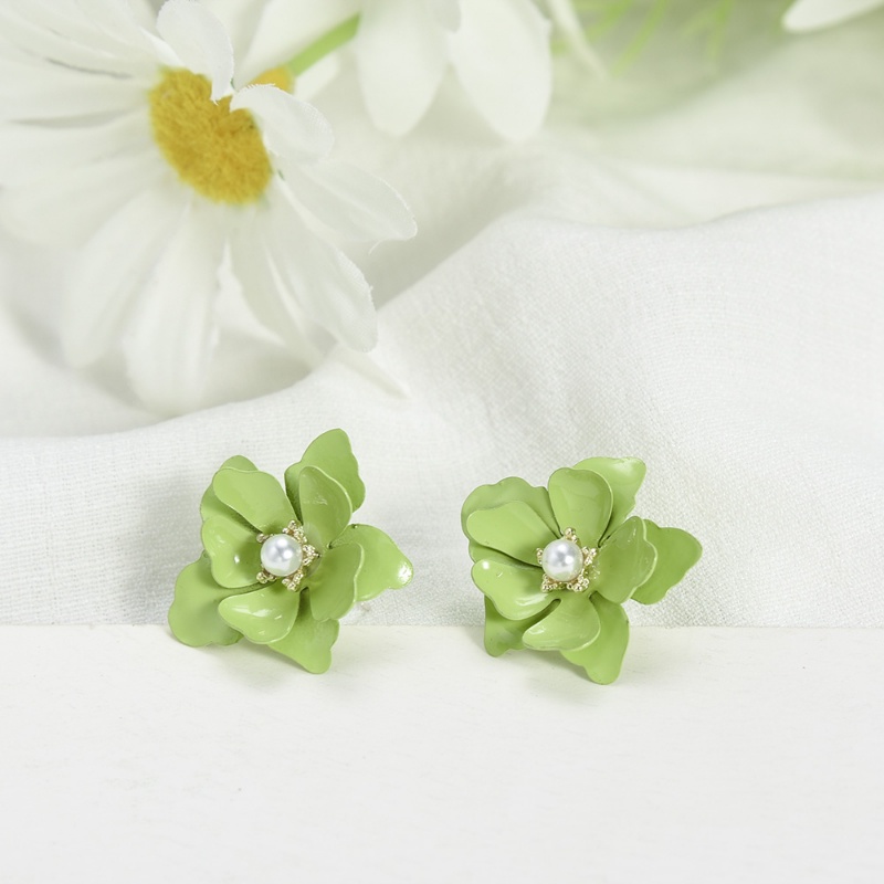 Bông Tai Hợp Kim Hình Hoa Đính Ngọc Trai / Nơ Phong Cách Hàn Quốc