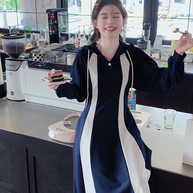 IELGY  Đầm sweater Có Mũ Trùm Đầu Màu Sắc Thời Trang Phù Hợp Với Tuổi Trung Bình Eo Thon Dành Cho Nữ