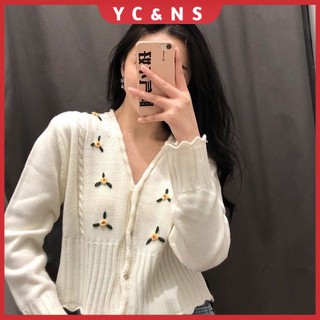 Áo Khoác Cardigan Cổ Chữ V Thêu Họa Tiết Phong Cách Retro Hàn Quốc Cho Nữ Giới