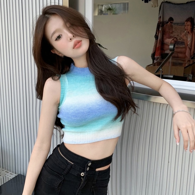 Áo Tank Top Dệt Kim Sát Nách Cổ Tròn Thiết Kế Quyến Rũ Cho Phái Nữ