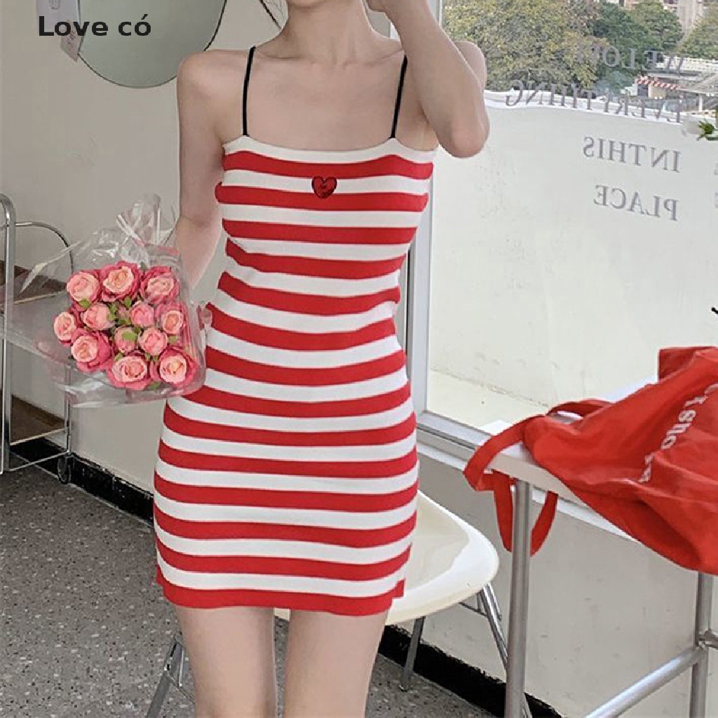 Đầm Hai Dây Dáng Chữ A Họa Tiết Kẻ Sọc Phong Cách Hàn Quốc Thời Trang Mùa Hè Quyến Rũ Cho Nữ