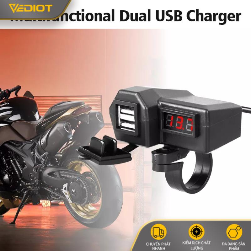 Thiết bị sạc điện áp hai cổng USB màn hình hiển thị chống thấm nước cho xe máy