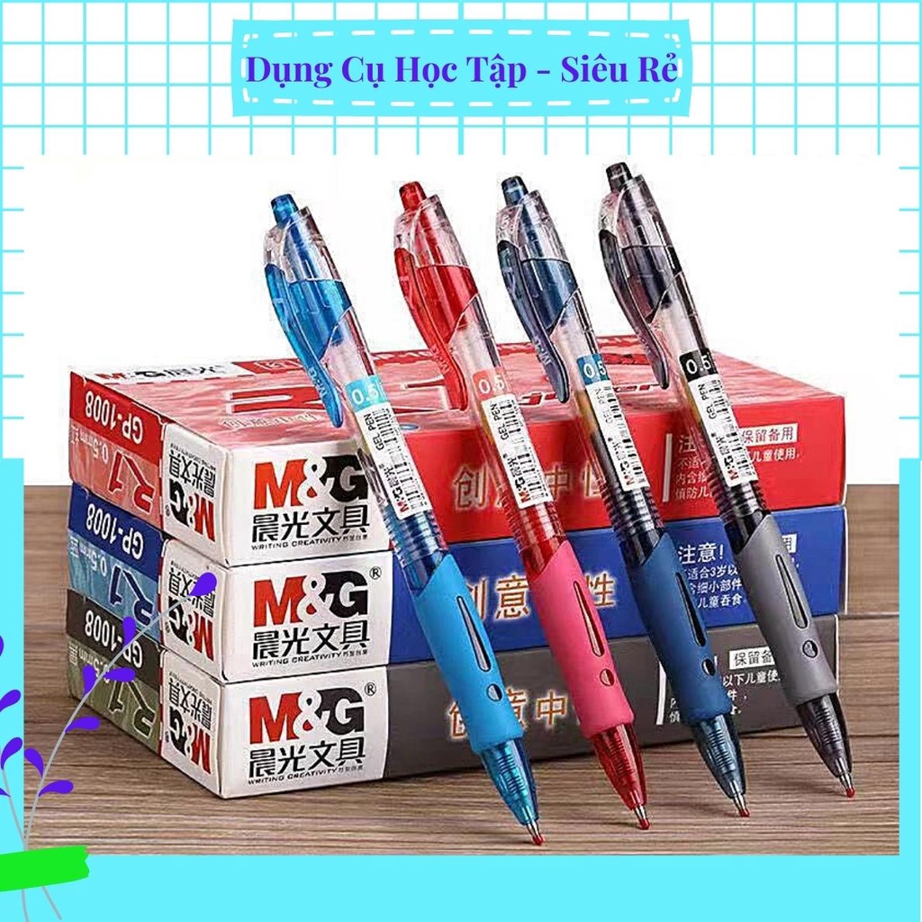 Bút bi gel bấm thương hiệu M&G 3 màu xanh/đỏ/đen ngòi 0.5mm viết đều mực, chữ đẹp