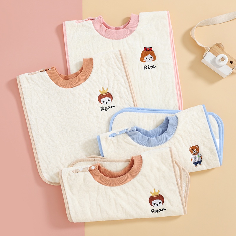 MOMCHOOSE Yếm Ăn Vải Nhung San Hô Chống Thấm Nước Kiểu Công Chúa Dễ Thương Cho Bé Sơ Sinh