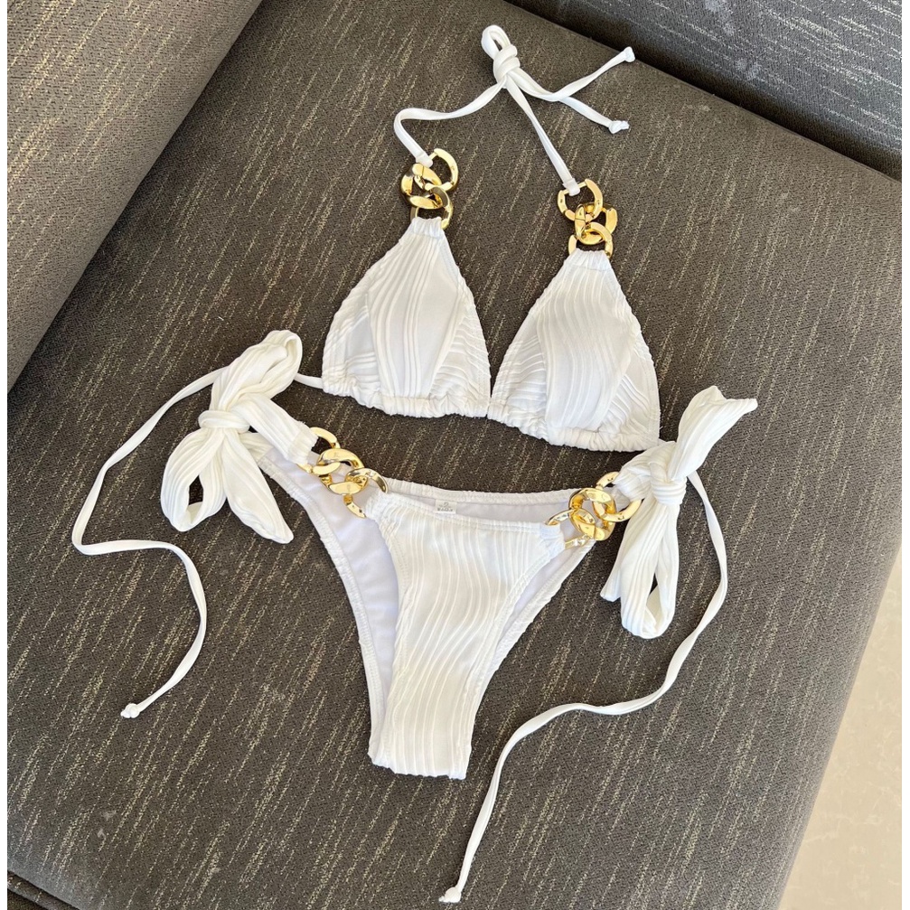 Bộ Bikini Hai Dây Có Đệm Ngực Dạng Dây Xích Màu Vàng SY18