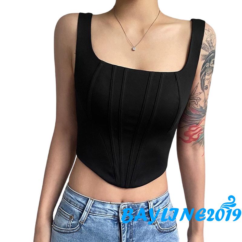 Áo Lửng Không Tay Cổ Vuông Màu Sắc Đơn Giản Cho Nữ