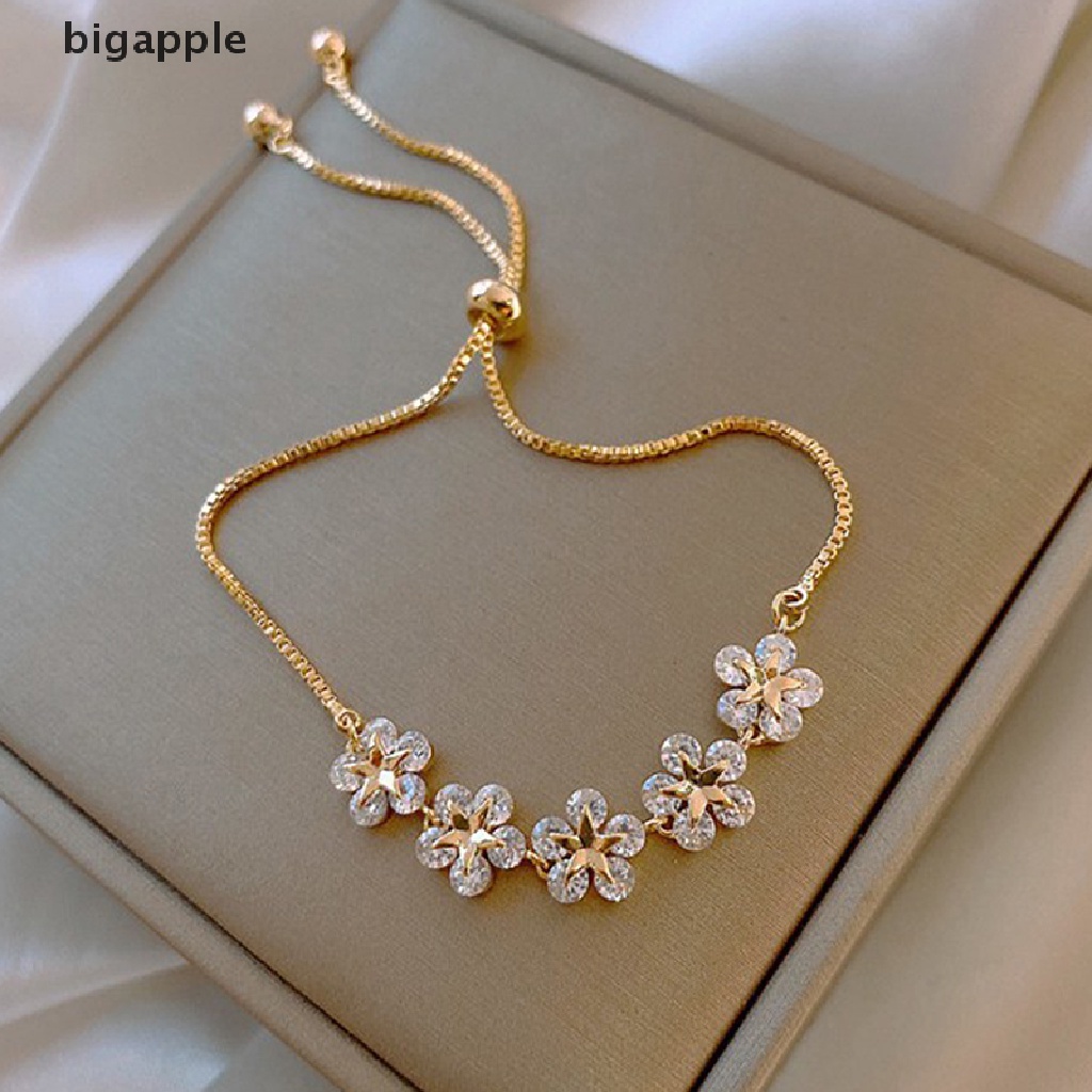 Vòng Tay Mặt Hoa Pha Lê Zircon Kiểu Hàn Quốc Gợn Sóng Mới Cho Nữ Rdgg