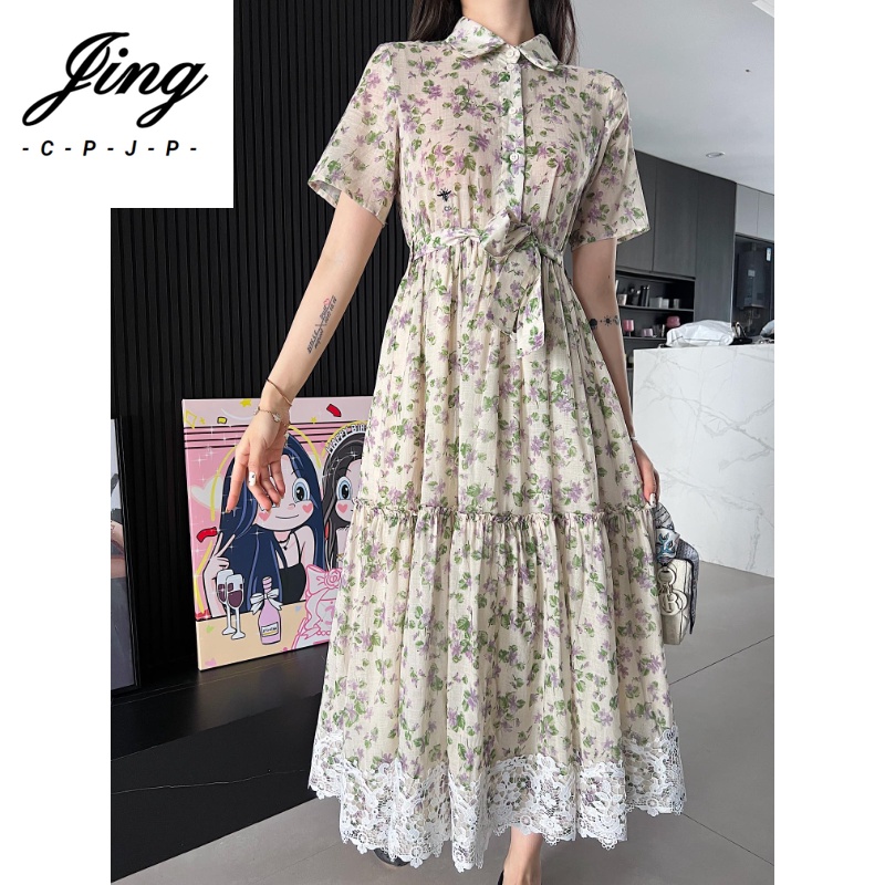 Đầm Sơ Mi Xòe Rộng Tay Ngắn In Họa Tiết Hàng Nút Đơn Thời Trang Mới 2023 Dành Cho Bạn Nữ