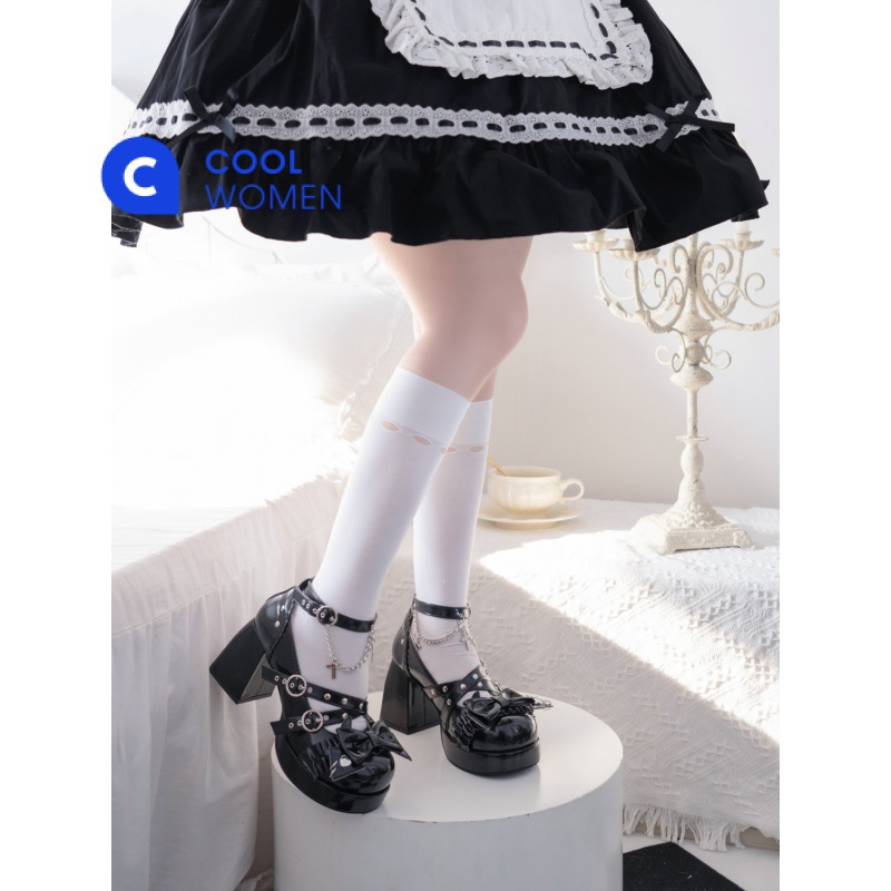 Giày Cao Gót Đế Xuồng Chống Thấm Nước Đính Nơ Phong Cách Lolita y2k