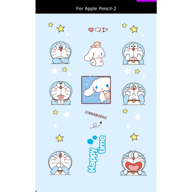 Bộ 3 Miếng Dán Hoạt Hình Chống Trầy Kèm 1 Ngòi Thay Thế Cho Bút Cảm Ứng Ipad Pencil 2 Ốp