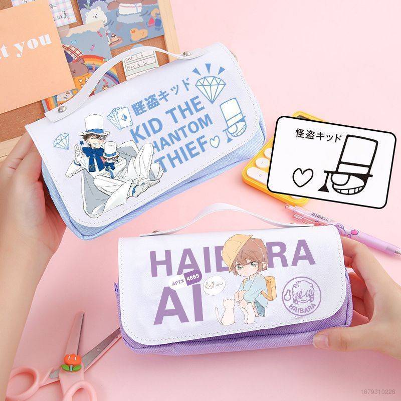 Hq2 Hộp Đựng Bút 3 Ngăn Sức Chứa Lớn In Hình Thám Tử Conan Cho Học Sinh / Văn Phòng