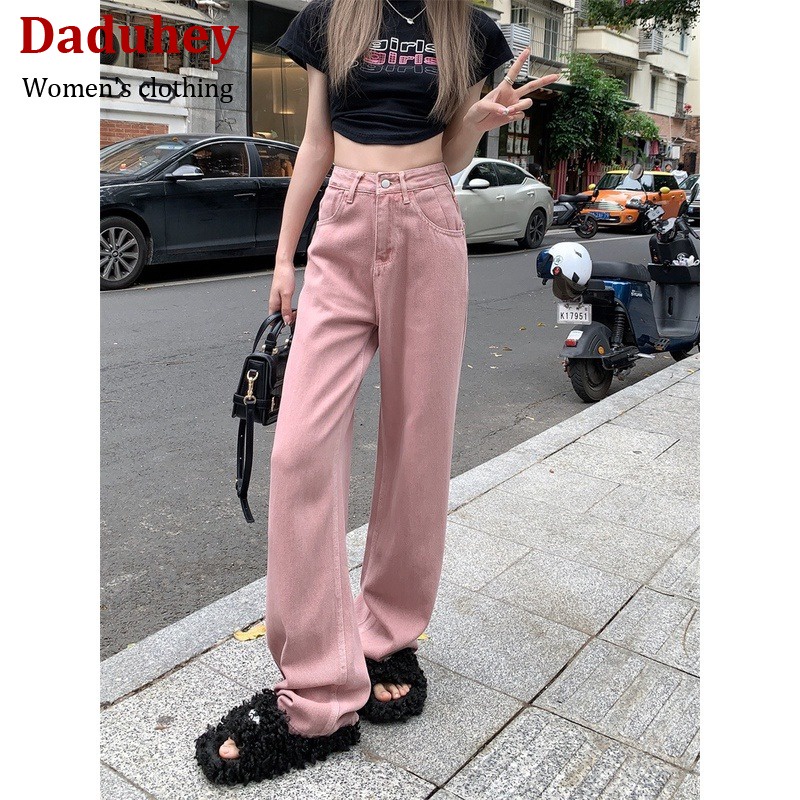 DaDuHey💕 2023 New Korean Version of INS Dirty Pink Casual Pants High Waist Loose Wide Leg Pants WOMEN'S Trousers