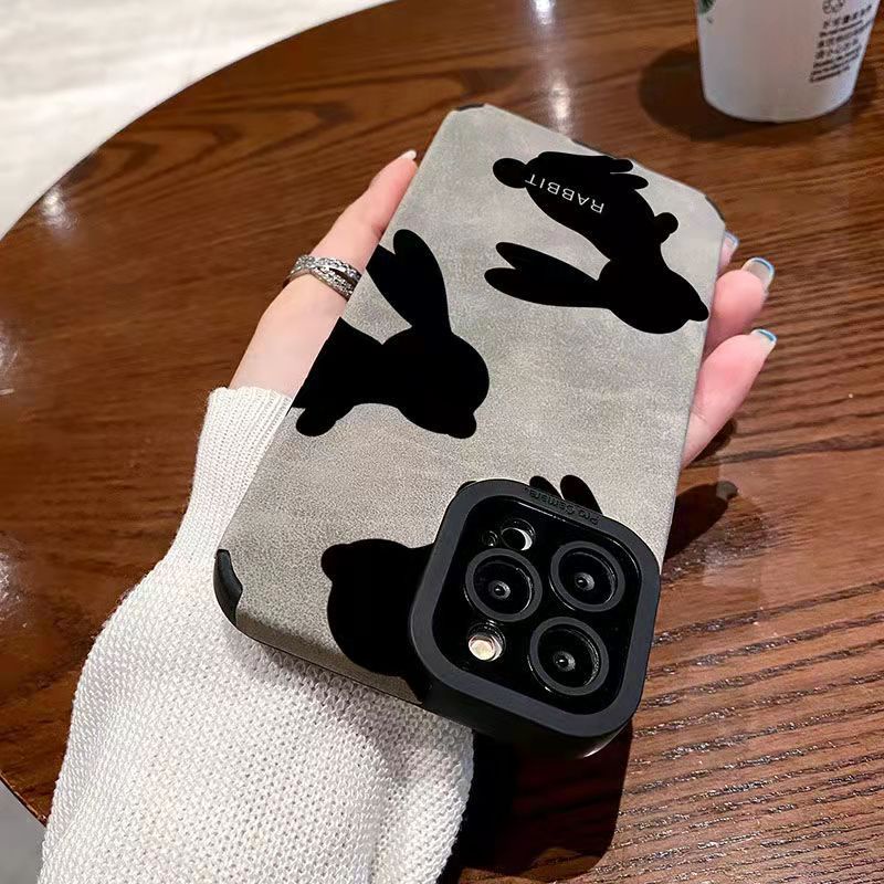 Ốp Điện Thoại Nắp Gập Hình Thỏ Đen Cho iPhone 14ProMax 14 13ProMax 13 13Pro 11ProMax 11 X XR Xs Max 7P 8P 12Pro 12ProMax